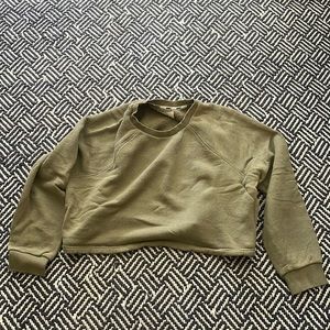 Madewell MWL AiryTerry Olive Green Cropped Cotton Sweatshirt